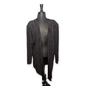 Onyx Nite Black & Sparkly Glitter Long Sleeve Open Front Cardigan Size 16